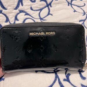 Michael Kors Black Patent Leather Zip-Around Wallet